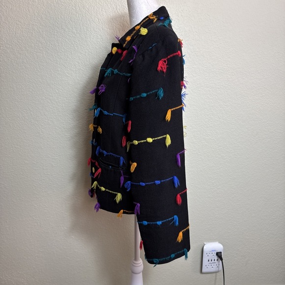 Rising Tide Handwoven Jacket‎ Womens Large Black Rainbow Tassel Fringe Guatemala - Picture 4 of 5